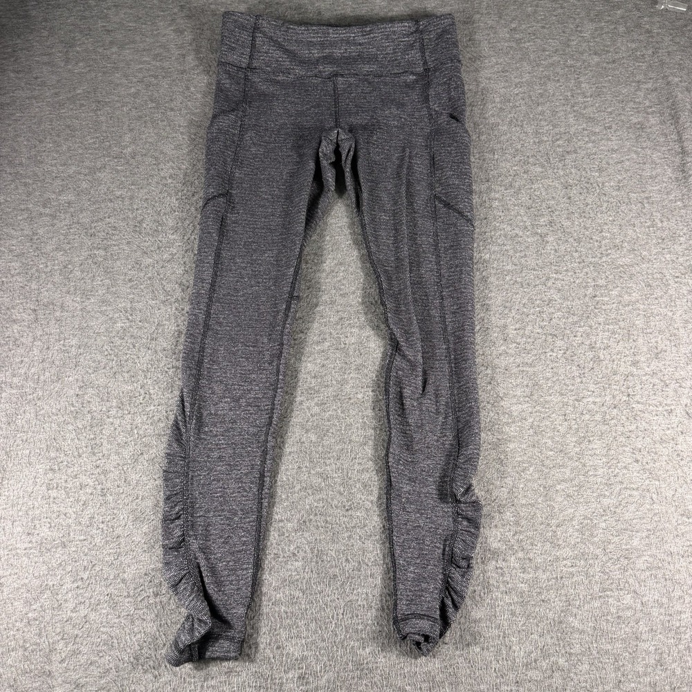 Lululemon Women's Size 8 Speed Tight Leggings Ruched Heathered Gray Pockets